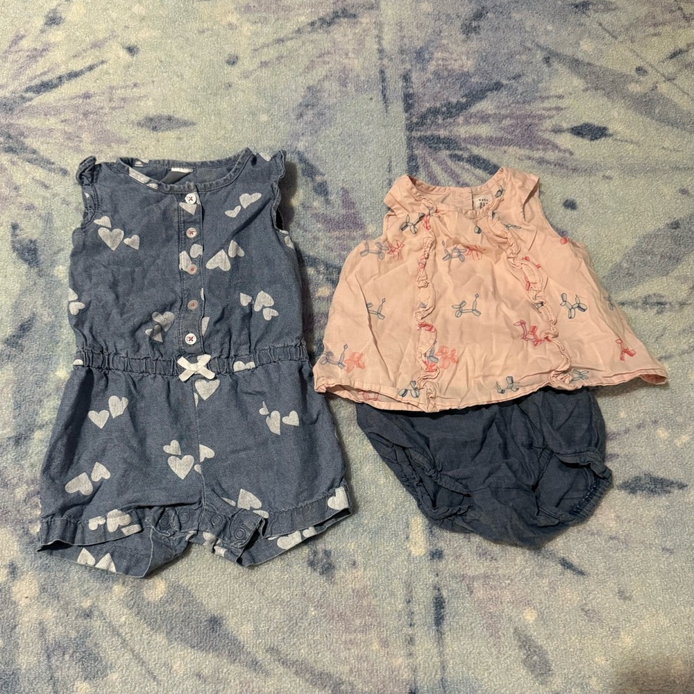 Gap Baby Girl Top + Bloomers balloons denim 6-12M Carters Denim White Romper 12M